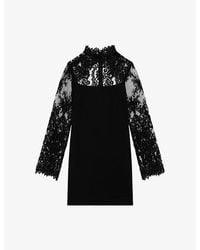 The Kooples Lace Contrast-Collar Woven Mini Dress in Black | Lyst The Kooples Lace Contrast-Collar Woven Mini Dress in Black | Lyst