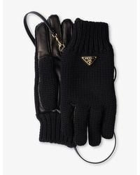 Prada - Triangle-Logo Wool And Nappa Leather Gloves - Lyst