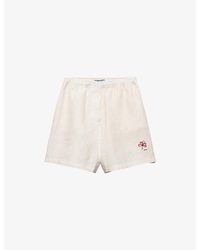 Prada - Embroidered Slubbed Linen Shorts - Lyst