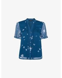 Whistles - Floral-Print Frill-Collar Woven Blouse - Lyst