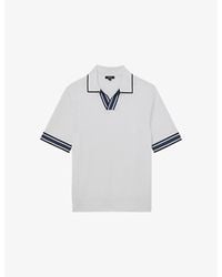 Reiss - Poole Striped-Trim Stretch-Knit Polo Shirt - Lyst