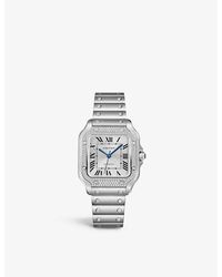 Cartier - Crw4sa0005 Santos De Large Model Stainless-steel, 0.64ct Diamond And Interchangeable Leather Strap Automatic Watch - Lyst