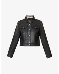 IKKS - Cropped Studded Leather Jacket - Lyst