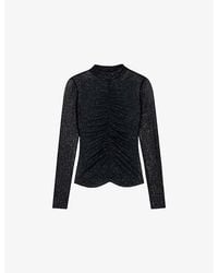 Ro&zo - Ruched Long-Sleeved Stretch-Woven Top - Lyst