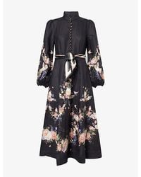 Zimmermann - Valiant Floral-Print Linen Midi Dress - Lyst