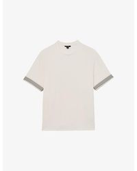 Reiss - Aries Striped-Trim Stretch-Woven T-Shirt - Lyst