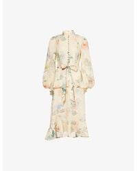 Zimmermann - Illuminate Peplum Linen Midi Dress - Lyst