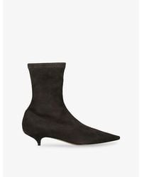 The Row - Liisa 35 Kitten-Heel Suede Ankle Boots - Lyst