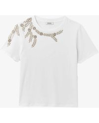 Sandro - Rhinestone-embellished Cotton T-shirt - Lyst