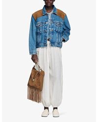 Sandro Deep Vy Oversized Knitted And Stretch-denim Jacket in Blue