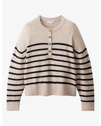 The White Company - Striped Button-Placket Cotton-Blend Jumper - Lyst
