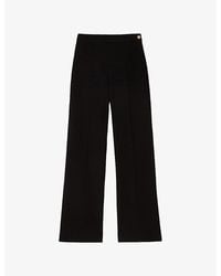 Sandro - Button-Embellished Wide-Leg High-Rise Stretch-Woven Trousers - Lyst