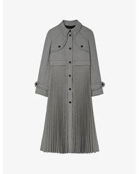 Sandro - Houndstooth-pattern Collared Woven Trench Coat - Lyst