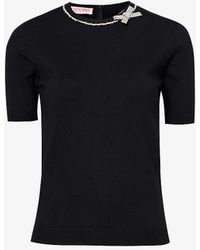 Valentino Garavani - Bow-embellished Wool Knitted Top - Lyst