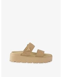 Prada - Double-Strap Nubuck Leather Slides - Lyst