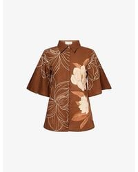 VERANDAH - Floral-Print Bell-Sleeve Cotton And Linen-Blend Shirt - Lyst