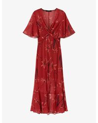 AllSaints - Mollie Floral-Print Chiffon Midi Dress - Lyst