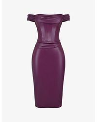 House Of Cb - Raven Corseted Faux-leather Midi Dress - Lyst