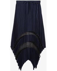 The Kooples - Vy Lace-embroidered Asymmetric-hem Pleated Woven Midi Skirt - Lyst