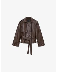 AllSaints - Reed Belted-Waist Cropped Leather Jacket - Lyst