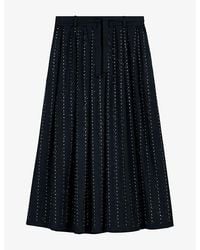 Maje - Flared Rhinestone-Embellished Stretch Cotton-Blend Midi Skirt - Lyst