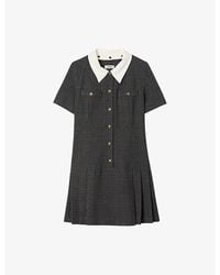 Sandro - Rhinestone-Embellished Short-Sleeve Pleated Stretch-Woven Mini Dress - Lyst