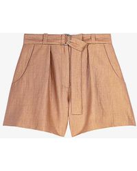 Maje - Pleated Belted Linen-blend Shorts - Lyst