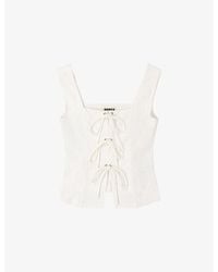 OMNES - Oprah Tie-Front Linen-Blend Top - Lyst