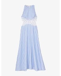 Sandro - Stripe-Print Cut-Out Lace Cotton And Linen-Blend Midi Dress - Lyst