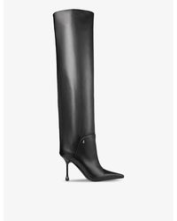 Jimmy Choo - Cycas Pointed-toe Leather Heeled Knee-high Boots - Lyst