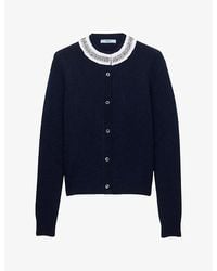 Prada - Jewel-Embellished Collar Wool And Cashmere Cardigan - Lyst