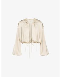 House Of Cb - Talia Tie-Neck Satin Blouse - Lyst