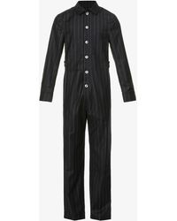 Oscar Jacobson Pinstripe Patch-pocket Wool Boilersuit - Black