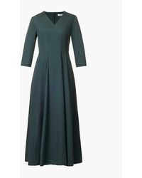 Max Mara - Dark Romolo V-Neck Stretch Cotton-Blend Midi Dress - Lyst