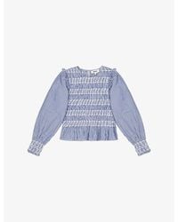 Ro&zo - Shirred Long-Sleeve Embroidered Cotton Blouse - Lyst