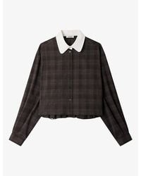Sandro - Contrast-Collar Checked Woven Shirt - Lyst