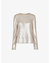 Whistles - Sequin-embellished Round-neck Recycled Polyester-blend Top - Lyst