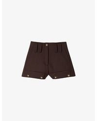 Sandro - Button-Embellished High-Rise Stretch-Woven Shorts - Lyst
