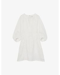 Reiss - Romi Notched-Neck Balloon-Sleeve Linen Mini Dress - Lyst