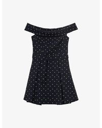 Reiss - Arwen Polka-Dot Bardot Stretch-Woven Mini Dress - Lyst