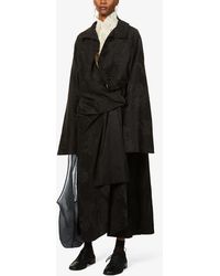 Aganovich Floral-print Wrap-over Jacquard Coat - Black