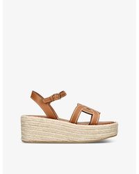 Tod's - Kate Brand-embroidered Leather Wedge Sandals - Lyst