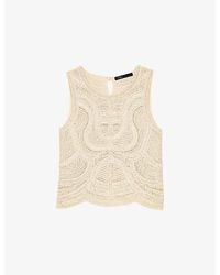 Maje - Sleeveless Crochet-Knit Woven Top - Lyst