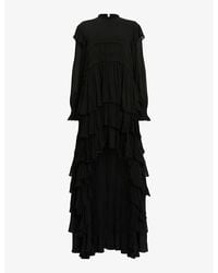 AllSaints - Cavarly Tiered-Skirt Long-Sleeve Woven Maxi Dress - Lyst
