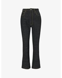 Alaïa - Cropped Straight-leg High-rise Cotton-blend Jeans - Lyst