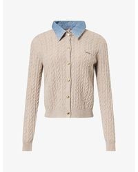 Miu Miu - Contrast-Collar Wool And Cashmere-Blend Cardigan - Lyst