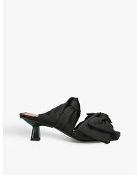 Ganni - Bow-embellished Square-toe Recycled-polyester Blend Heeled Mules - Lyst