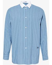 Loewe - Brand-embroidered Pleated-cuff Relaxed-fit Cotton-poplin Shirt - Lyst