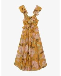 Reiss - Lucy Floral-Print Woven Midi Dress - Lyst