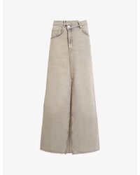 AllSaints - Noir Crossover-waist High-rise Denim Maxi Skirt - Lyst
